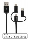 Deltaco IPLH-584 3-i-1 ladekabel, USB-A til USB-C/Lightning/microUSB